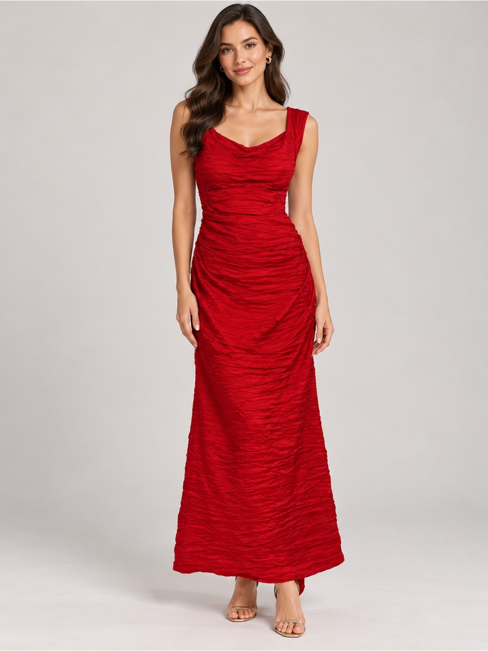 Alex Evenings Red Ruched Maxi Evening Gown